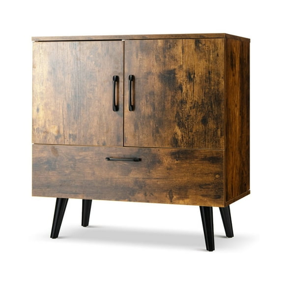 Spaco Mid Century Storage Cabinet with 2 Doors and 1 Pull-out Drawer-Rustic Brown, Organizer Hallway Entryway Cabinet for Living Room Kitchen