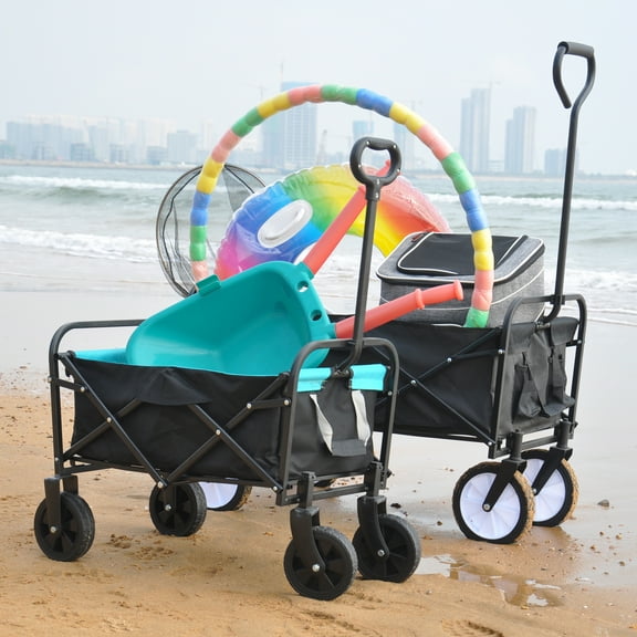 Spaco Mini Folding Wagon Garden Shopping Beach Cart, Beach Cart Large Capacity, Heavy Duty Folding Wagon Portable, Collapsible Wagon for Sports, Shopping, Camping, Black