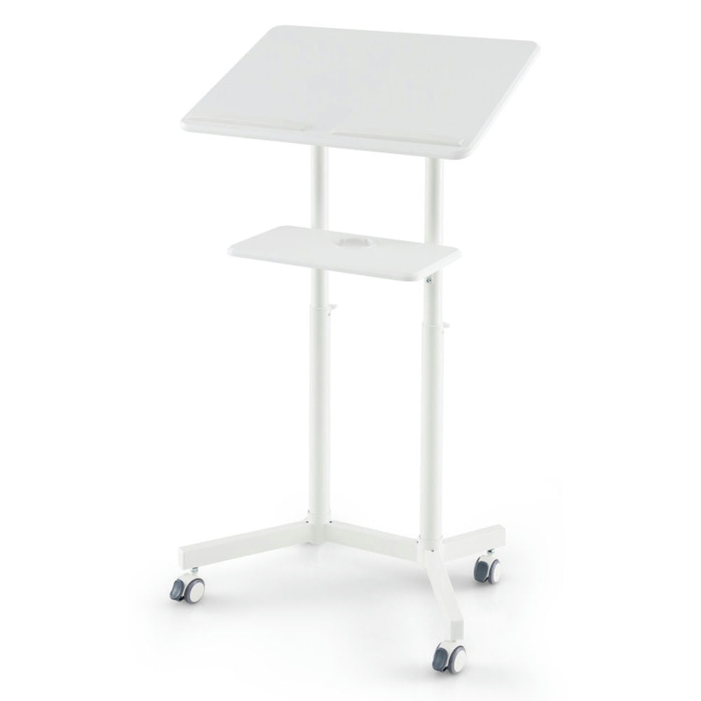 Spaco Mobile Lectern Podium Height-adjustable Rolling Laptop Cart with Tilting Top Storage Tray-White, Office Furniture, Portable Desk for Home and Office Spaco Mobile Lectern Podium Height-adjustable Rolling Laptop Cart with Tilting Top Storage Tray-White, Office Furniture, Portable Desk for Home and Office