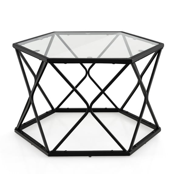 Spaco Modern Accent Geometric Glass Coffee Table-Black, Modern Coffee Table for Living Room Office Reception