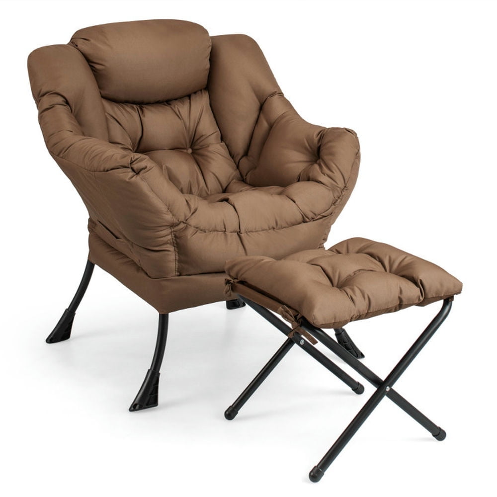Spaco Modern Accent Sofa Chair with Folding Footrest and Side Pocket-Brown, Modern Mid-Century Upholstered Living Room Chair Spaco Modern Accent Sofa Chair with Folding Footrest and Side Pocket-Brown, Modern Mid-Century Upholstered Living Room Chair