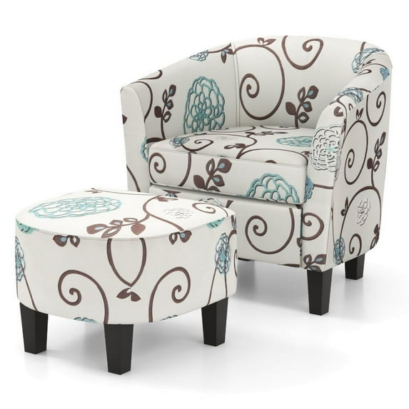 Spaco Modern Accent Tub Chair and Ottoman Set with Fabric Upholstered, Thick Padded Cozy Lounge Chair, Leisure Sofa Chair for Living Room, Bedroom, Dorm, Gray