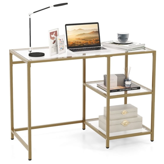 Spaco Modern Console Table with 2 Open Shelves and Metal Frame-Golden, Entryway Table Hallway Table, Storage-Friendly Hallway Table for Foyer & Entry Spaces