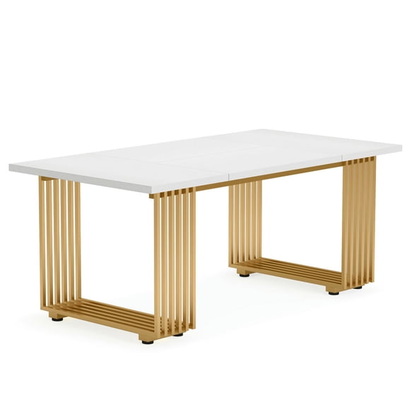 Spaco Modern Dining Table, 70.8 Inches Kitchen Table for 6-8 People, Dining Table for Indoor as Living Room, Kitchen, White & Gold