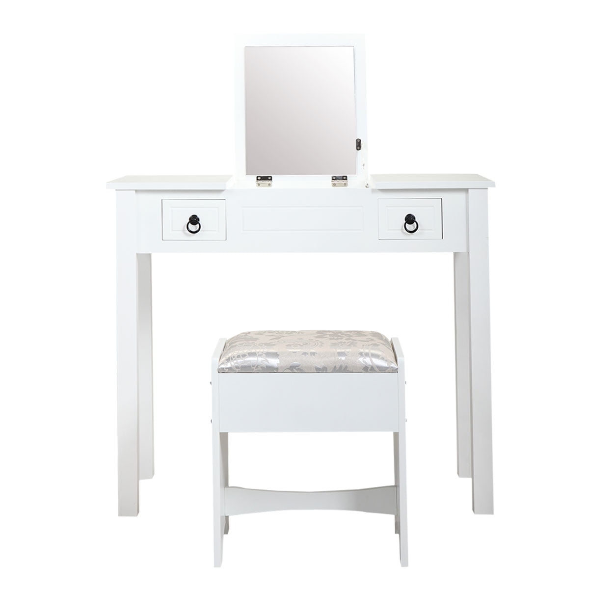 Spaco Modern Dressing Table, Vanity Desk with Flip Top Mirror, 2 Drawers, 3 Storage Organizers Dividers, Cushioned Stool, White Spaco Modern Dressing Table, Vanity Desk with Flip Top Mirror, 2 Drawers, 3 Storage Organizers Dividers, Cushioned Stool, White