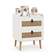 thumbnail image 1 of Spaco Modern End Table Bedside Table with 2 Rattan Decorated Drawers-White, End Table, 1 of 7