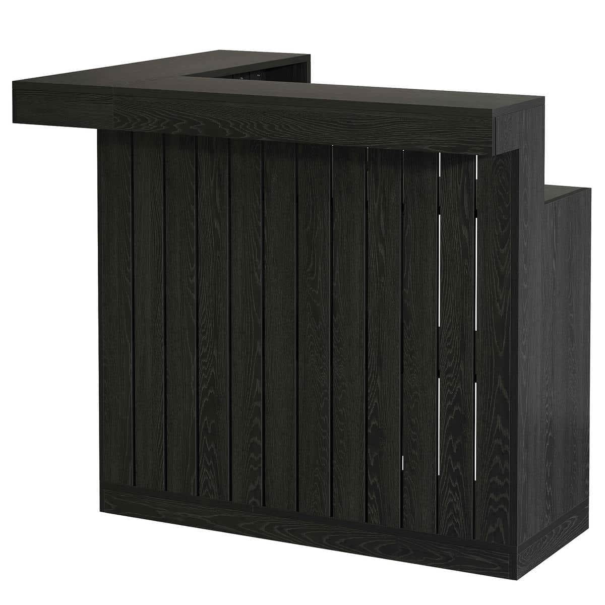 Spaco Modern L-Shaped Bar Counter with Slatted Design, Bar Counter with ...
