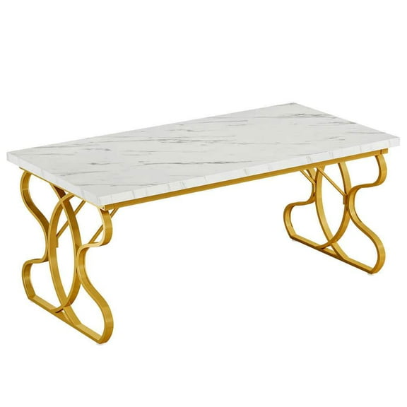 Spaco Modern Luxury Dining Table, Rectangular Table with Marble Top & Gold Metal Frame for Indoor as Living Room, Bedroom, White