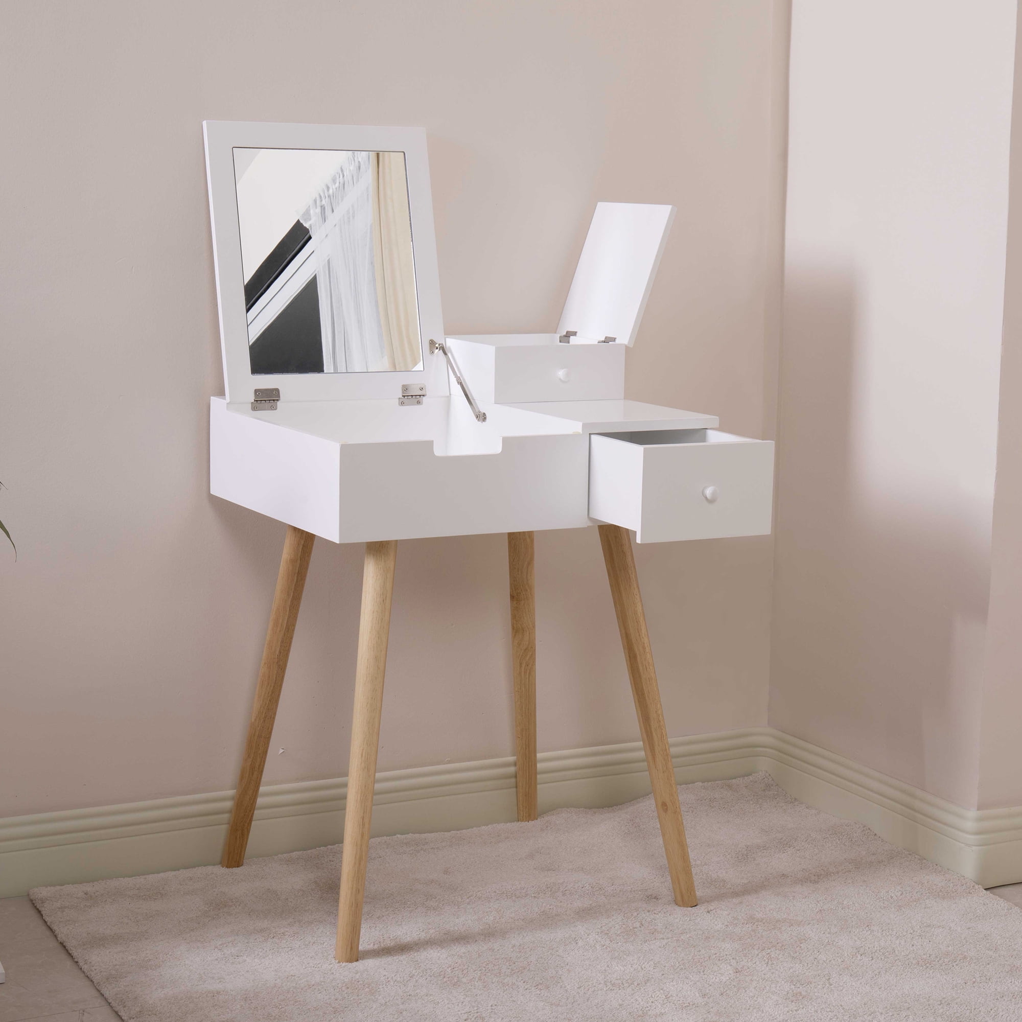 Spaco Modern Makeup Table with Flip Top Mirror and 2 Drawers, Vanity Makeup Dressing Table Save Space, White Spaco Modern Makeup Table with Flip Top Mirror and 2 Drawers, Vanity Makeup Dressing Table Save Space, White