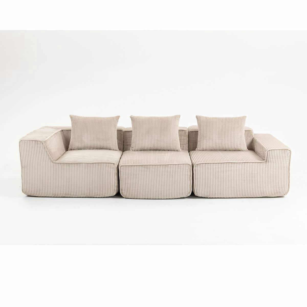 Spaco Modern Multi Person Modular Compression Sofa, Luxurious Corduroy Fabric Sofa with All-Compressed Design for Indoor as Living Room, No Assembly Required, Beige