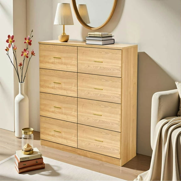 Spaco Modern Natural 8-Drawer Dresser, Ample Storage Wide Chest of Drawers, Sturdy Storage Cabinet for Indoor as Living Room, Bedroom, Brown