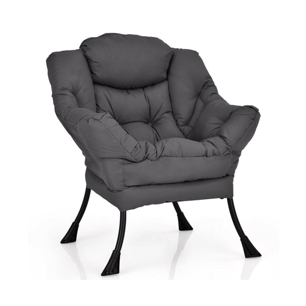 Spaco Modern Polyester Fabric Lazy Chair, Accent Oversized Comfy Reading Chair, Thick Padded Cozy Lounge Chair with Steel Frame and Side Pocket for Living Room, Bedroom, Dorm, Gray