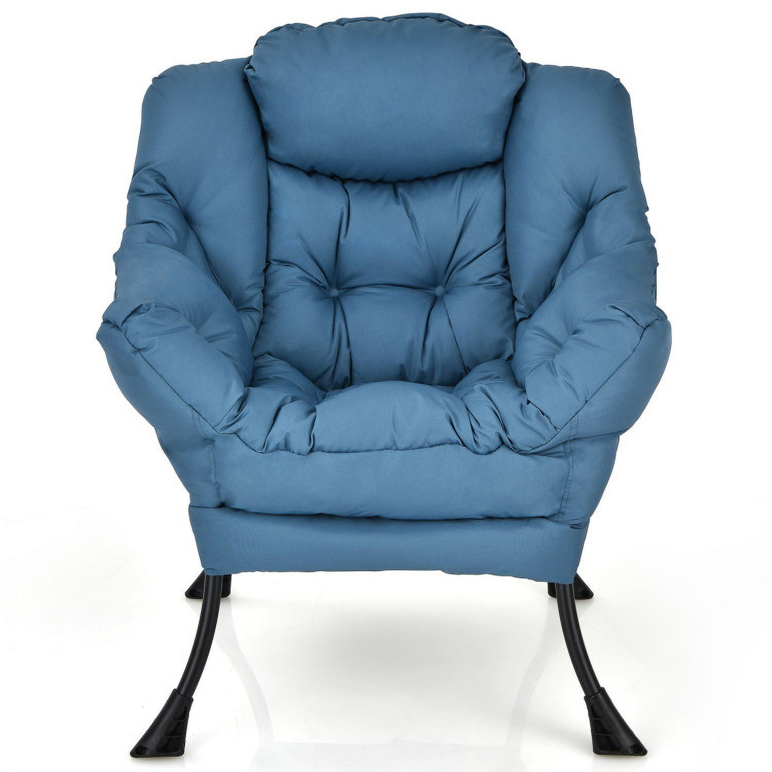 Spaco Modern Polyester Fabric Lazy Chair with Steel Frame and Side Pocket-Navy, Modern Mid-Century Upholstered Living Room Chair Spaco Modern Polyester Fabric Lazy Chair with Steel Frame and Side Pocket-Navy, Modern Mid-Century Upholstered Living Room Chair
