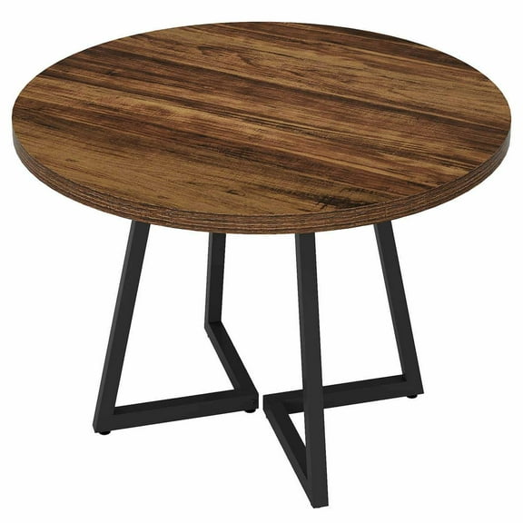 Spaco Modern Rustic Round Dining Table, Wood-Top Table with Metal Base for Indoor as Diningroom, Brown
