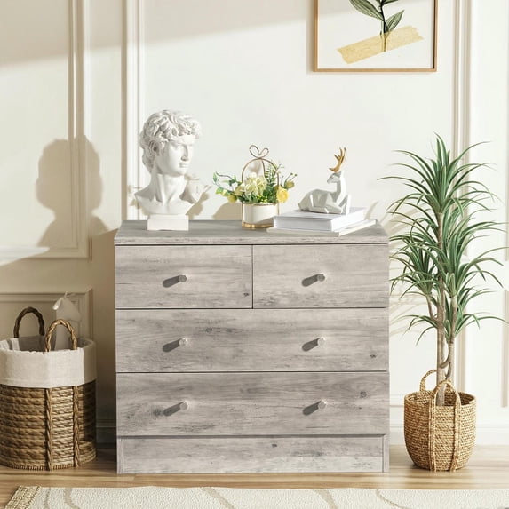 Spaco Modern Simple 3-Layer 4-Drawer Dresser, Drawer Cabinet with Gold Handle, Gray