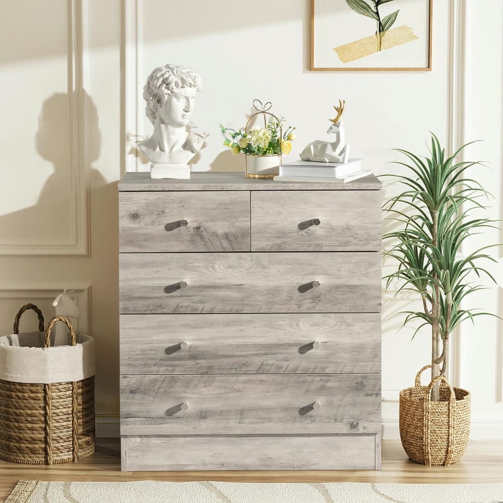 Spaco Modern Simple 4-Layer 5-Drawer Dresser, Drawer Cabinet with Gold Handle, Gray