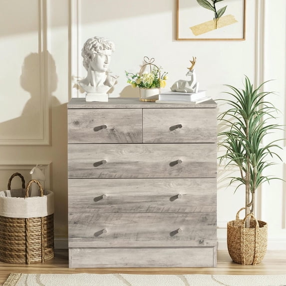 Spaco Modern Simple 4-Layer 5-Drawer Dresser, Drawer Cabinet with Gold Handle, Gray