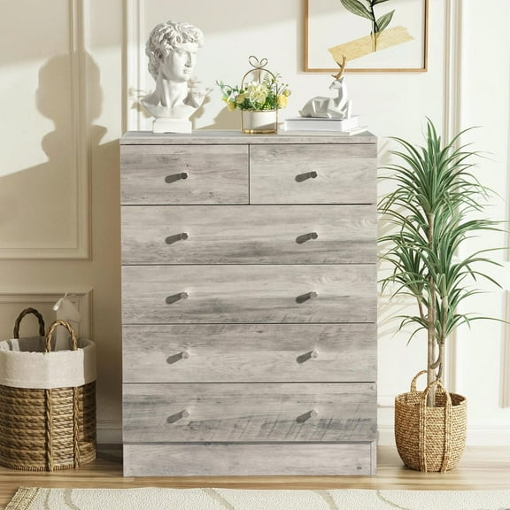 Spaco Modern Simple 5-Layer 6-Drawer Dresser, Drawer Cabinet with Gold Handle, Gray