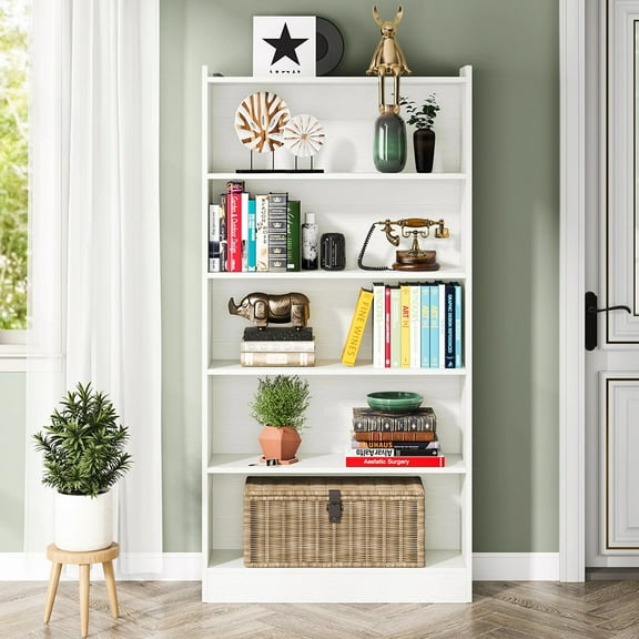 Spaco Modern Tall Bookcase, Particleboard, Anti-Dumping Kit, 72.04"H