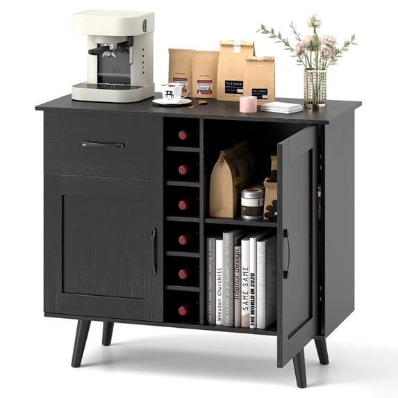 Spaco Modern Wine Bar Buffet Cabinet with 6-Bottle Wine Rack, Sideboard Cabinet for Indoor as Home, Black