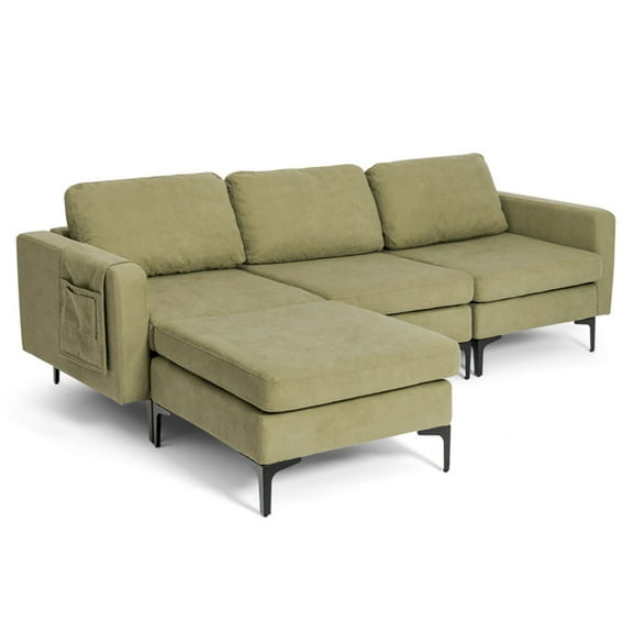 Spaco Modular L-shaped Sectional Sofa with Reversible Chaise and 2 USB Ports-Green, Sectional Sofa Couch Living Room Sleeper Set