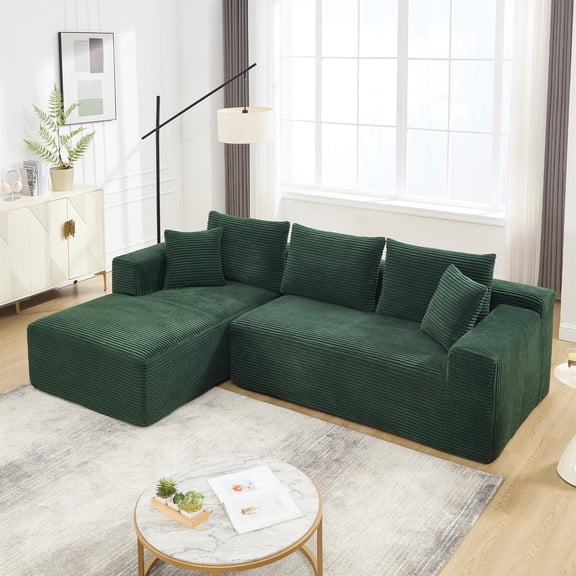 Spaco Modular Sectional Sofa with L-Shape, 2 Seat Memory Foam Couches, Cloud Stripe Couch with Left Facing Chaise for Living Room, Green