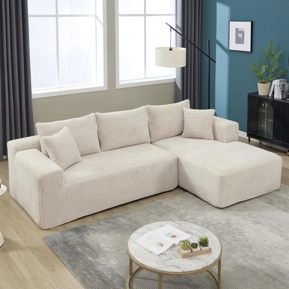 Spaco Modular Sectional Sofa with L-Shape, 2 Seat Memory Foam Couches, Cloud Stripe Couch with Right Facing Chaise for Living Room, Beige