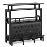 Spaco Multi-Functional Bar Unit, Bar Table with Metal Frame and Leather-Like Panel, Perfect for Indoor as Home, Bar, Kitchen, Black