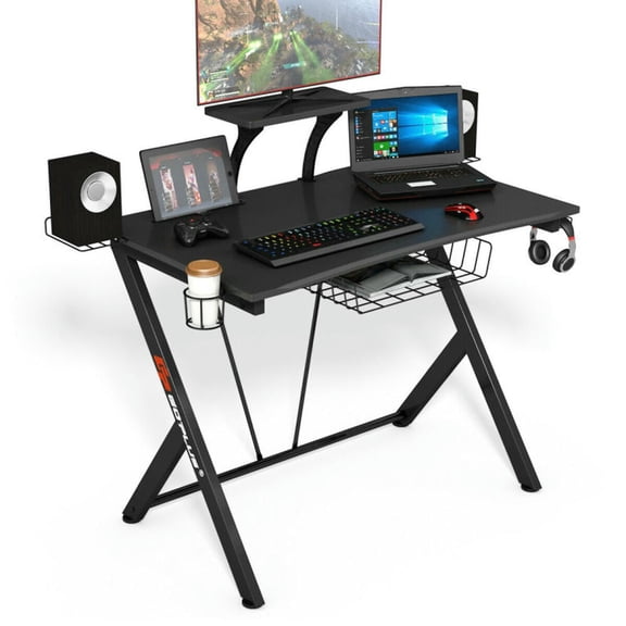 Spaco Multifunctional E-Sport Gaming Desk with Headset Hook and Cup Holder, Office Desk, Gaming Computer Desks for Study,Working,Writing