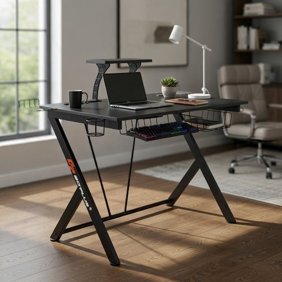 Spaco Multifunctional E-Sport Gaming Desk with Headset Hook and Cup Holder, Office Desk, Gaming Computer Desks for Study,Working,Writing