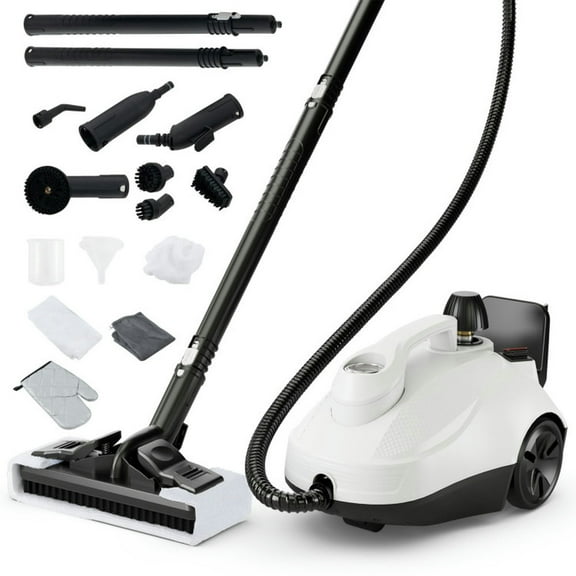 Spaco Multipurpose Steam Cleaner 1800W Portable Household Steamer with 61 oz Large Tank, 1800W Steam Cleaner with 15 Versatile Accessories, Gray & White