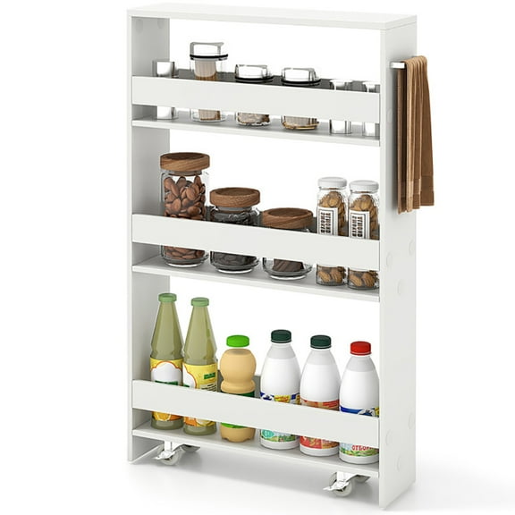 Spaco Narrow Mobile Serving Cart with Open Shelves, Cart for Kitchen Bathroom Living Room, Off White