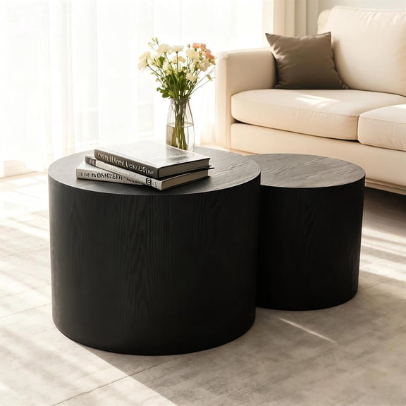 Spaco Nesting Coffee Table Set of 2, Modern Round Matte Black Non-Slip No Assembling Small Space, Black