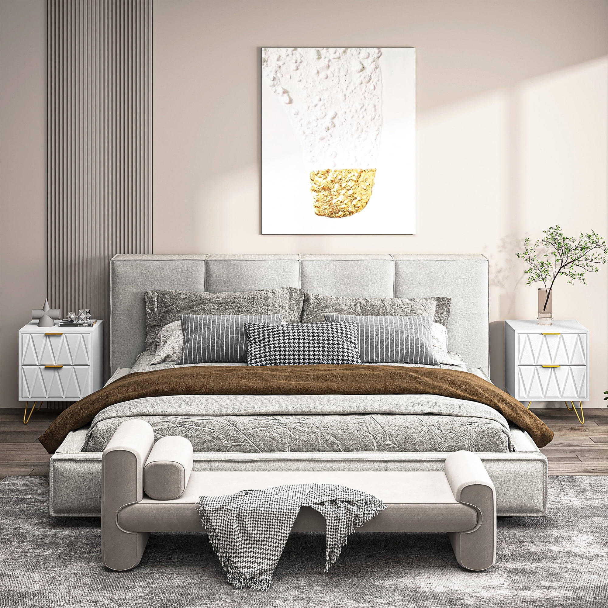Spaco Night Stand set of 2, Modern Nightstand, Bedside Tables, Mid Century Nightstands with Open Storage Shelf, Bedside Table, Small Night Stands for Bedrooms, White