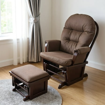 Spaco Nursery Glider Rocking Chair with Ottoman, Chair with Thick Padded Cushion Seating and Wood Base for Indoor as Living Room, Bedroom, Cream White