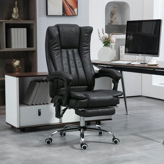 Spaco Office Chair with 6 Point Massage, High Back Computer Chair with Heat, Adjustable Height Chair with Retractable Footrest, Black