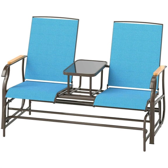 Spaco Outdoor 2-Person Glider Bench with Steel Frame, Glider Swing Chair Loveseat with Table for Outdoor as Backyard, Lawn, Garden, Blue