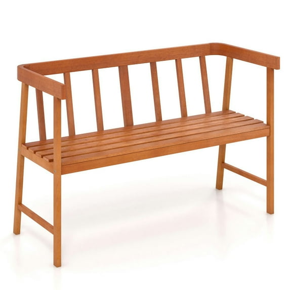 Spaco Outdoor Acacia Wood Bench with Backrest and Armrests, Outdoor Wood Bench with Wrap-Around Armrests, Wood Bench for Outdoor as Garden, Patio, Natural