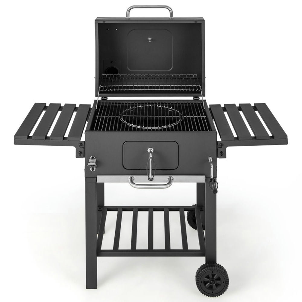 Spaco Outdoor BBQ Charcoal Grill with 2 Foldable Side Table and Wheels, Camp Stove for Outdoor Cooking