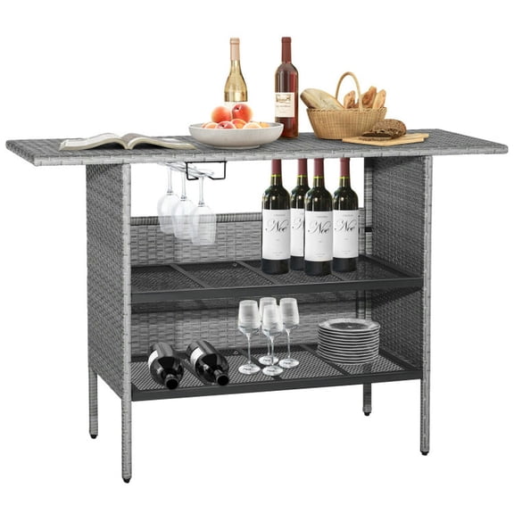 Spaco Outdoor Bar Table, Patio Bar Table,Outdoor Patio Wicker Bar Table with Metal Shelves