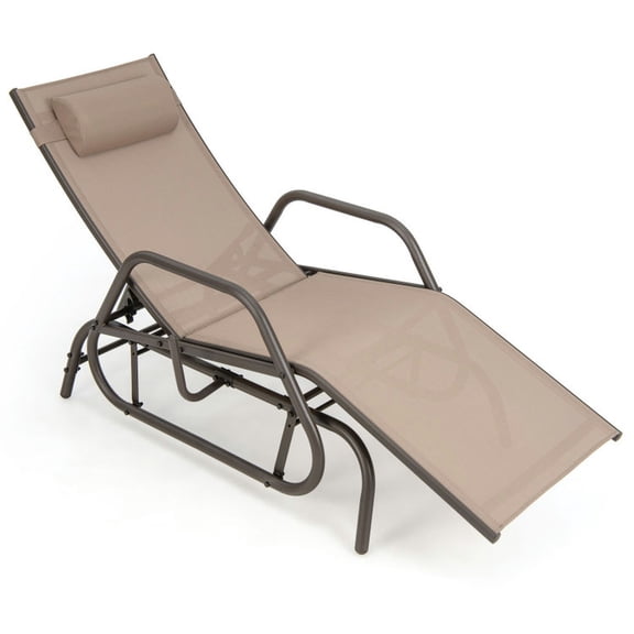 Spaco Outdoor Chaise Lounge Glider Chair with Armrests and Pillow, Lounge Chair with Soft Padded Pillow, Lounge Chair with 3-Level Adjustable Backrest for Outdoor as Garden, Patio, Rustic Brown