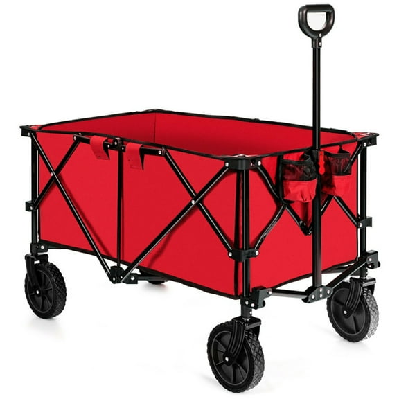 Spaco Outdoor Folding Wagon Cart with Adjustable Handle and Universal Wheels-Red, Capacity Collapsible Utility Camping Grocery Canvas Portable Rolling