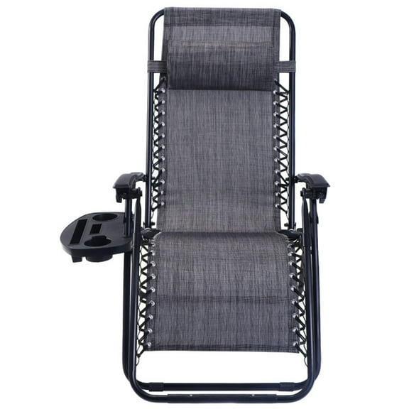 Spaco Outdoor Folding Zero Gravity Reclining Lounge Chair with Utility Tray-Gray, Zero Gravity Recliner Portable Outdoor Reclining Chair for Patio Beach Deck Garden Pool Black