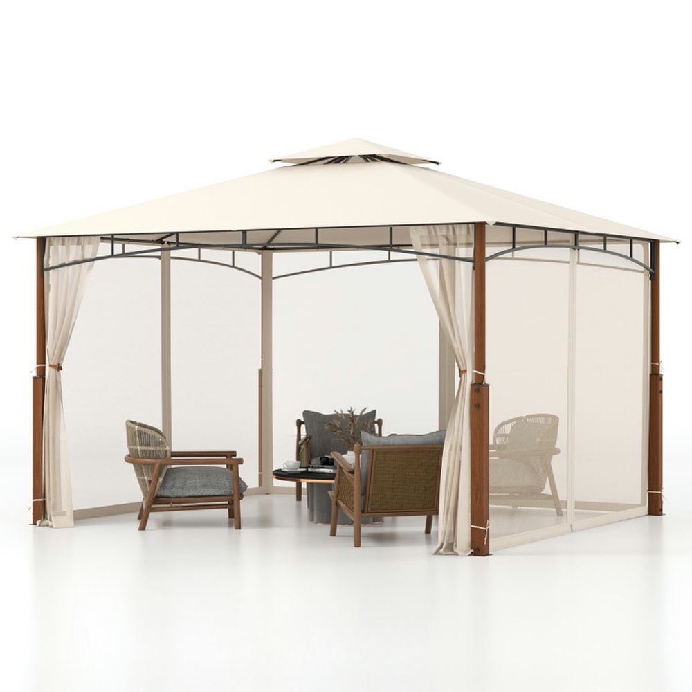 Spaco Outdoor Gazebo,Patios Gazebos,12 x 10 Feet Outdoor Patio Gazebo with Netting and 2-Tier Canopy Roof-Beige