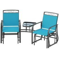 Spaco Outdoor Glider Chairs with Coffee Table, 2-Seat Rocking Chair Swing with Breathable Sling for Outdoor, Blue