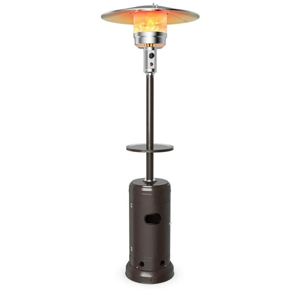 Spaco Outdoor Heater Propane Standing LP Gas Steel with Table & Wheels, Patio Heater for Outdoor Use, Brown
