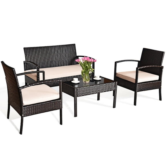 Spaco Outdoor Indoor Use Backyard Porch Garden Poolside Balcony Sets Light Brown 4 Pieces Furniture