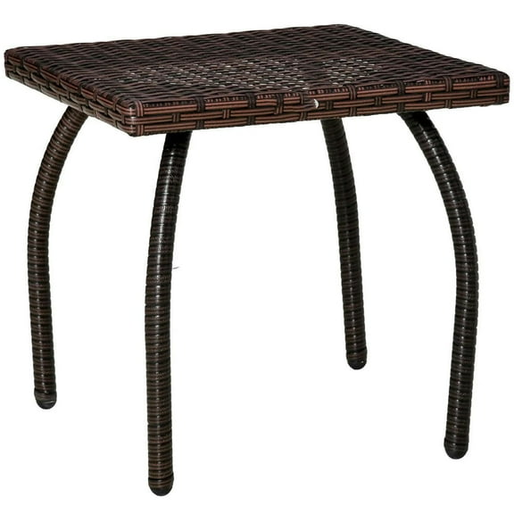 Spaco Outdoor PE Wicker Side Table, Small Square Rattan End Table, All-Weather Material Coffee Table for Outdoor as Garden, Patio, Balcony, Backyard, Brown