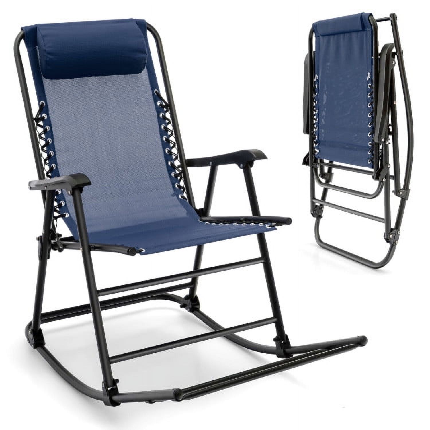 Spaco Outdoor Patio Camping Lightweight Folding Rocking Chair with Footrest Outdoor Glider Rocking Chair for Porch Backyard Indoor and Garden Blue Walmart
