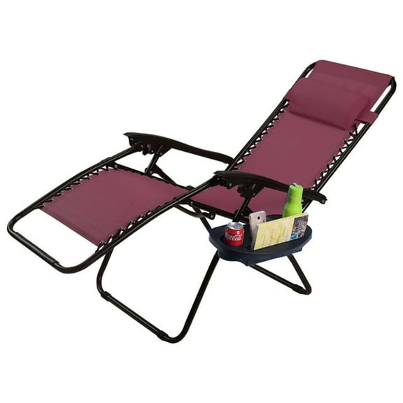 Spaco Outdoor Patio Folding Zero Gravity Reclining Lounge Chair with Utility Tray for Garden, Balcony, Poolside, Red